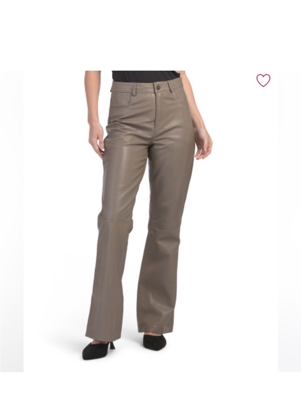 Women's Taupe Leather Boot-Cut Pants